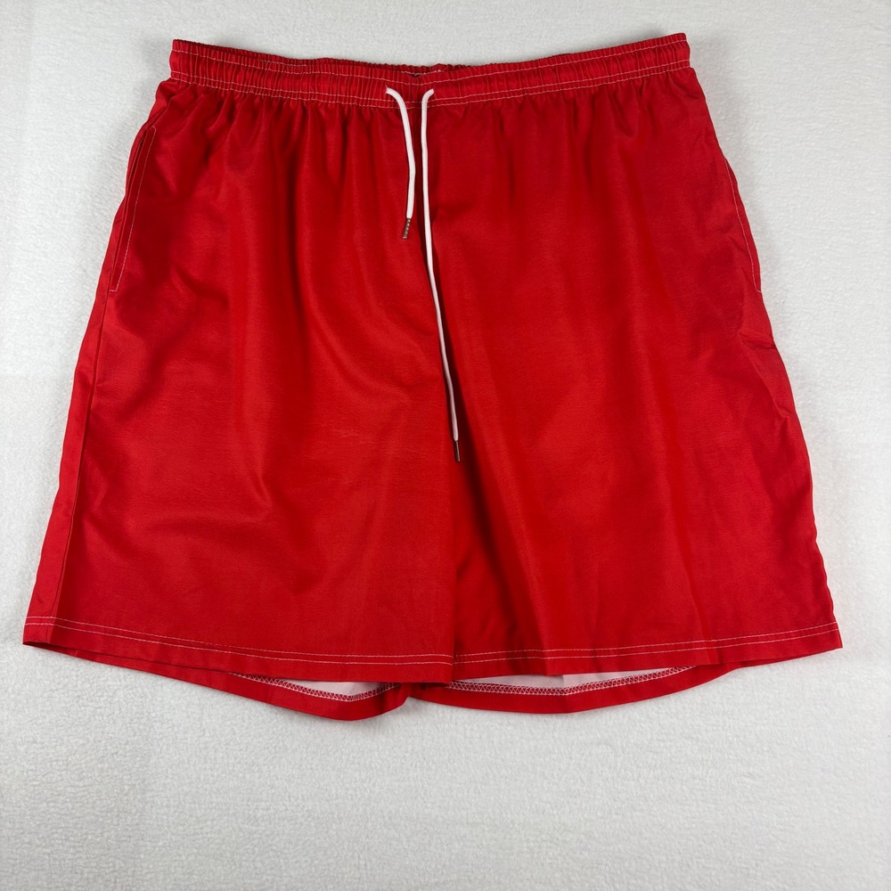 Mens Red Swim Trunks Elastic Waist Drawstring Board Shorts Side Pockets 4XL